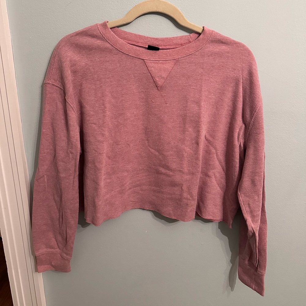 Wild Fable Pink Waffle Knit Long Sleeve Cropped Top